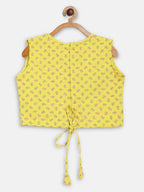 Ahalyaa Yellow Viscose Rayon Printed Kids Top & Palazzo Sets With Jacket For Girls