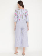 Ahalyaa Womens Blue Crepe Printed Jumpsuit