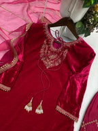 Vastranavya Pink Velvet Sequence Embroidery Work Kurta & Bottom With Dupatta - Distacart