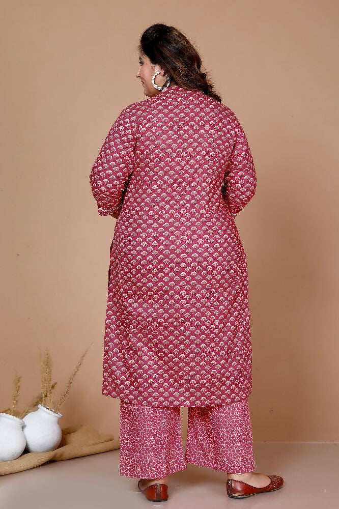 Miravan Womens Plus Size Floral Printed Cotton Kurta With Palazzo - Distacart