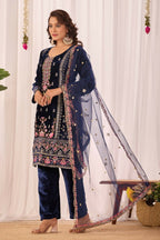 Teeya Creation Blue Color Velvet Embroidery Work Wedding Wear Salwar Suit - Distacart