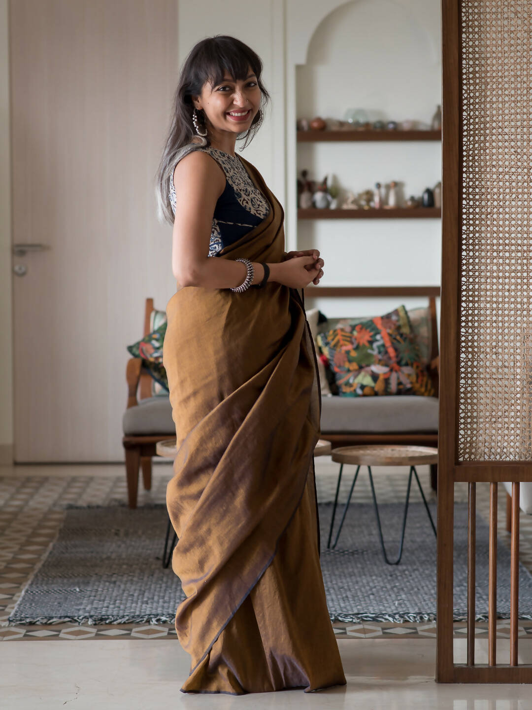 Suta Brown Solid Cotton Blend Saree - Distacart