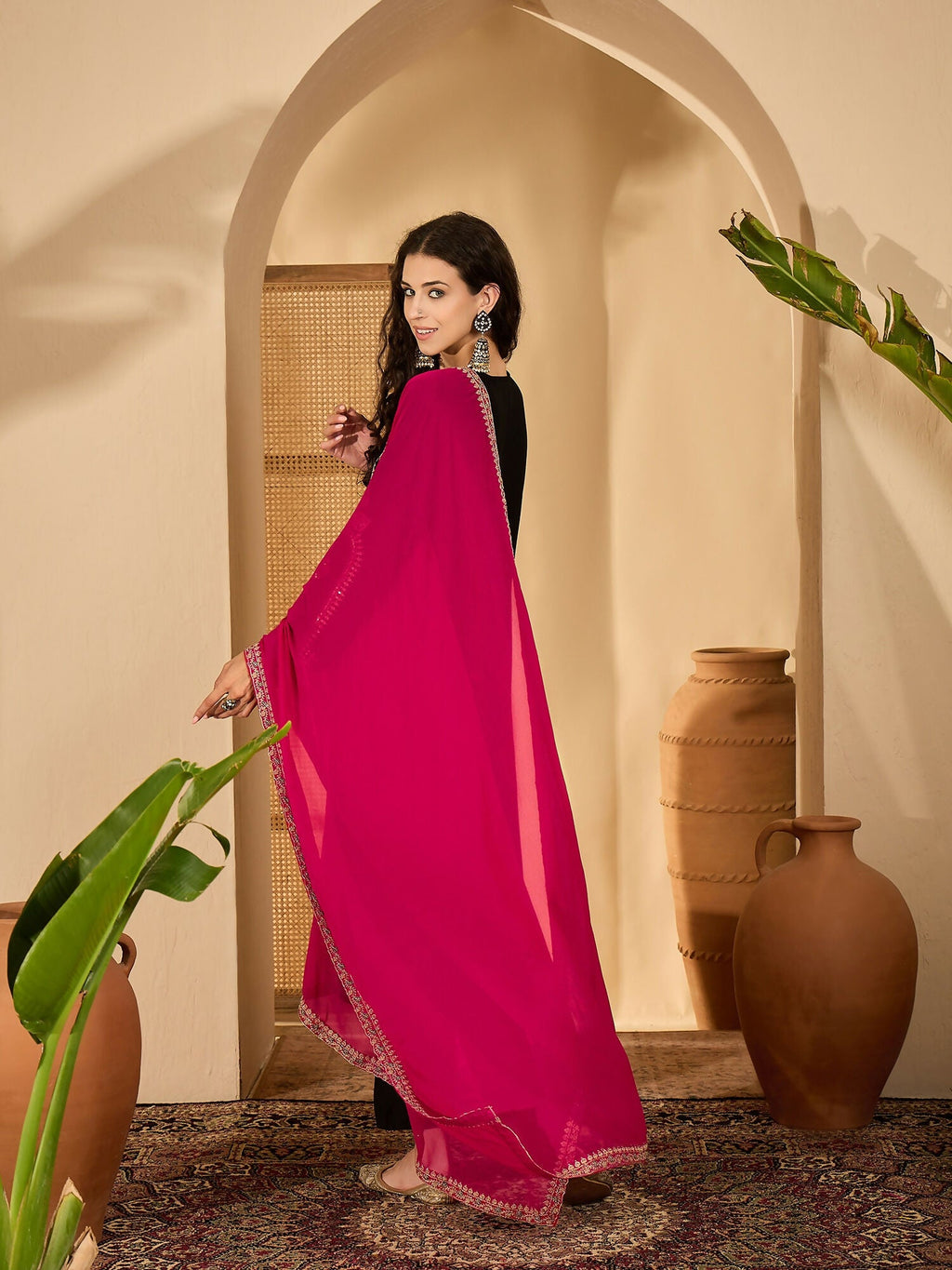 Joban Fashion Embroidery Black Vichitra Silk Kurta Set - Distacart