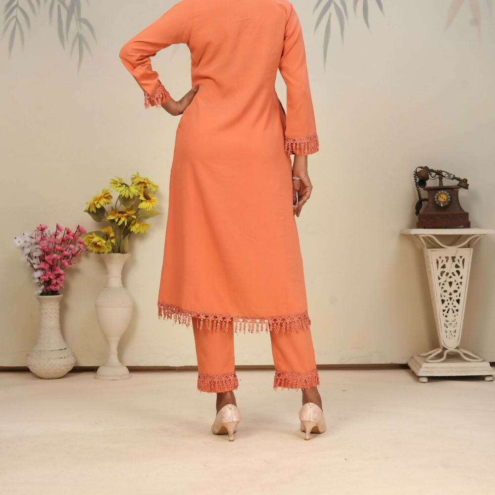 Jyoti Fashion Women's Orange Rinkal Cotton Plain with Side Pocket Kurtis & Sets