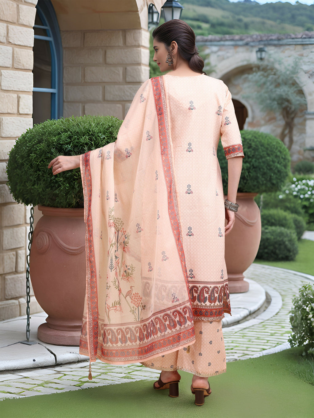 Joban Fashion Peach Position Digital Print With Position Foil Kurta Set - Distacart