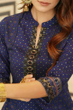 Juniper Indigo Rayon Festive Gold Foil Printed Straight Kurta For Women - Distacart