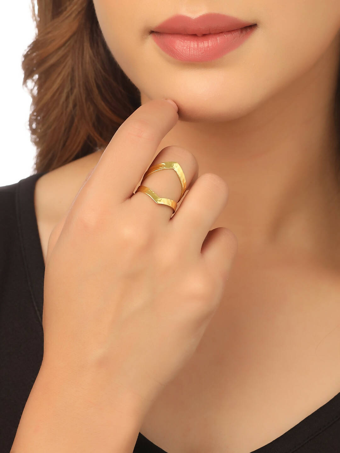 NVR Women Gold-Polished Adjustable Finger Ring