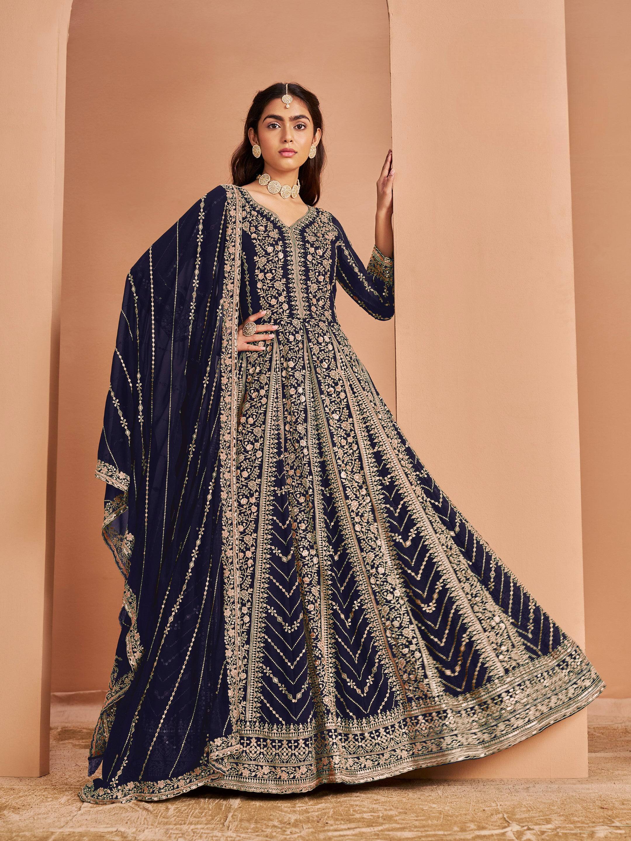 Anaita Navy Blue Georgette Embroidered Salwar Suit - Distacart
