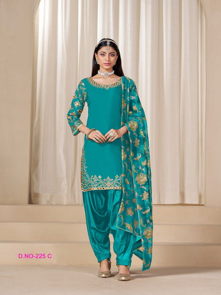 Anaita Teal-Blue Premium Embroidered Roman Silk Salwar Suit