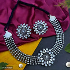 Tehzeeb Creations Women's Silver Plated Necklace Set With Stone