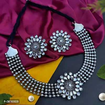 Tehzeeb Creations Women's Silver Plated Necklace Set With Stone