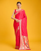 Monjolika Fashion Opulent Paithani In Regal Red Color With Gold Weaves Delicate Zari Work Silk Saree