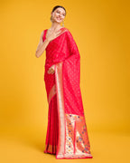 Monjolika Fashion Opulent Paithani In Regal Red Color With Gold Weaves Delicate Zari Work Silk Saree