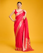 Monjolika Fashion Opulent Paithani In Regal Red Color With Gold Weaves Delicate Zari Work Silk Saree