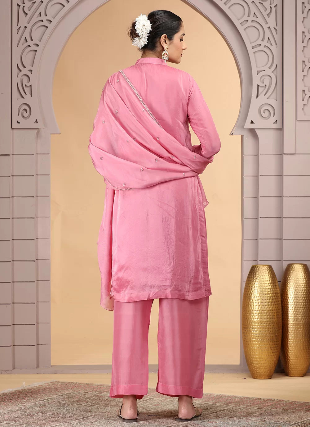 Chhap Pink Colour Satin Silk Hand Work Salwar Suit - Distacart