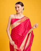 Monjolika Fashion Opulent Paithani In Regal Bright Pink Color With Gold Weaves Delicate Zari Work Silk Saree