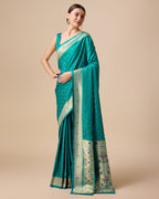 Monjolika Fashion Opulent Paithani In Regal Turquoise Color With Gold Weaves Delicate Zari Work Silk Saree
