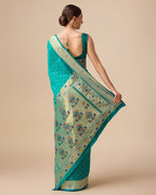 Monjolika Fashion Opulent Paithani In Regal Turquoise Color With Gold Weaves Delicate Zari Work Silk Saree