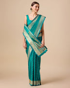 Monjolika Fashion Opulent Paithani In Regal Turquoise Color With Gold Weaves Delicate Zari Work Silk Saree