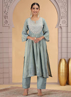 Chhap Firozi Colour Organza Shimmer Hand Work Salwar Suit - Distacart