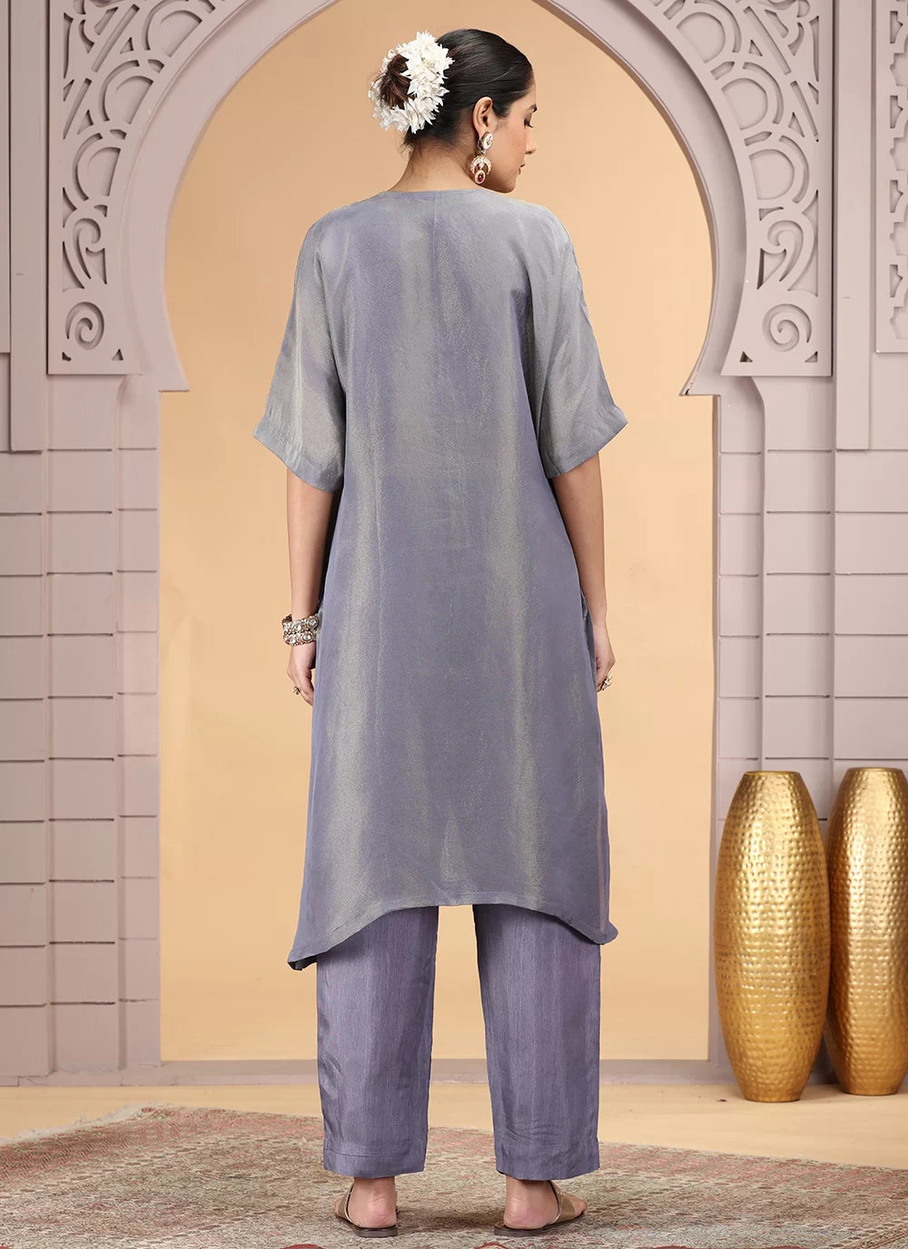Chhap Grey Colour Organza Shimmer Hand Work Salwar Suit - Distacart