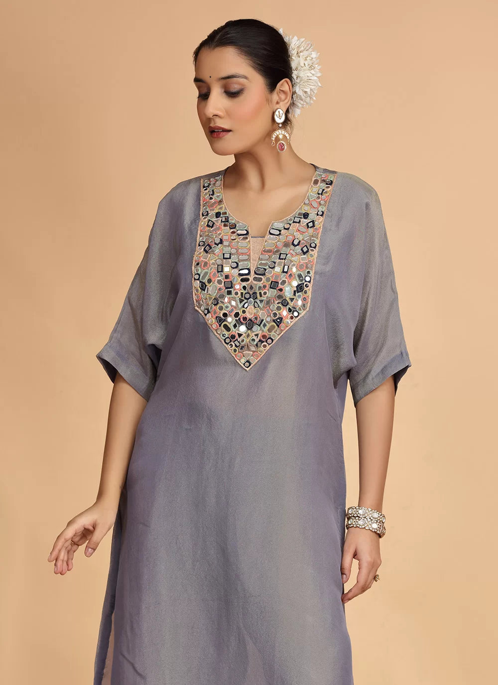 Chhap Grey Colour Organza Shimmer Hand Work Salwar Suit - Distacart