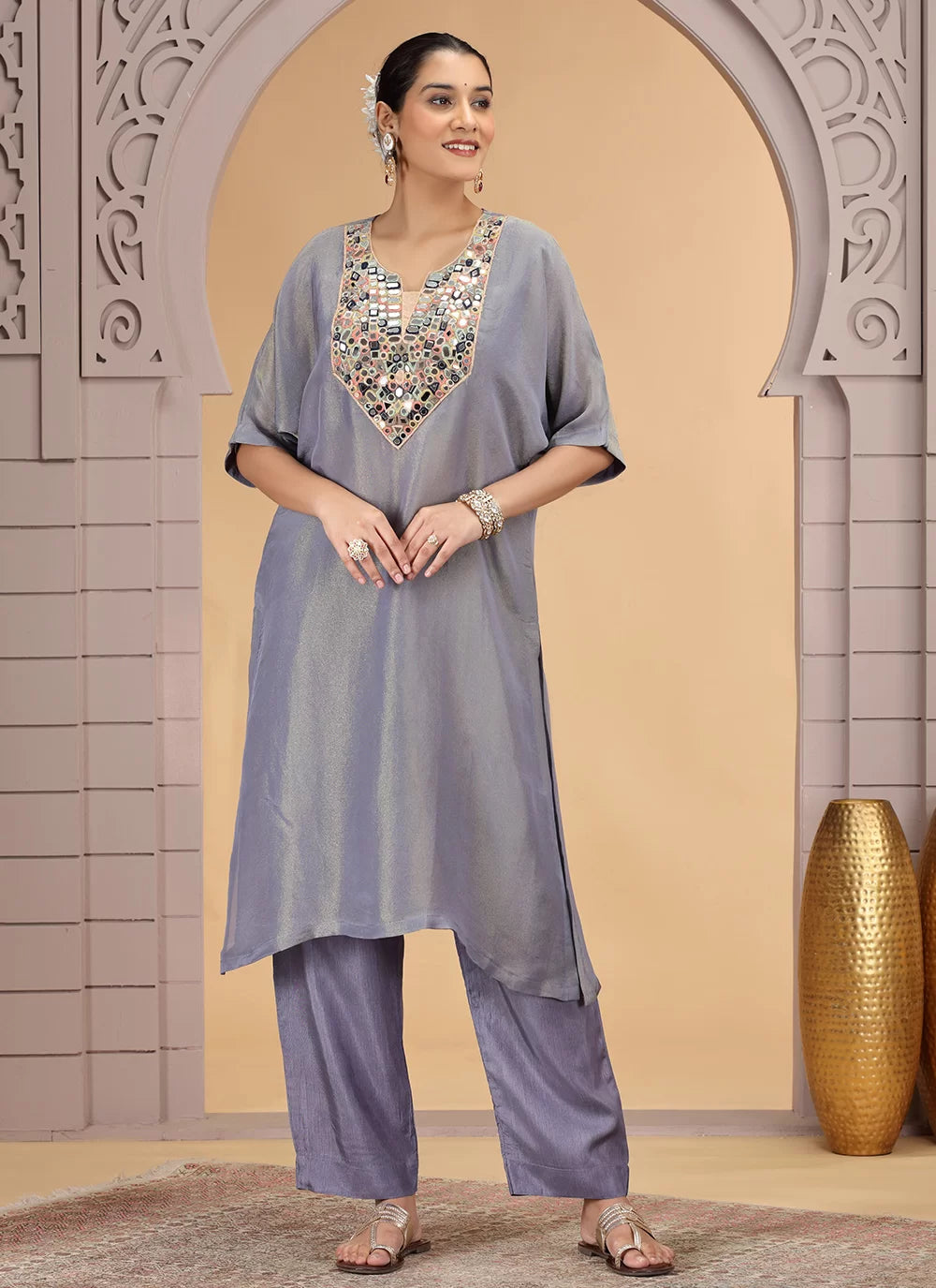 Chhap Grey Colour Organza Shimmer Hand Work Salwar Suit - Distacart