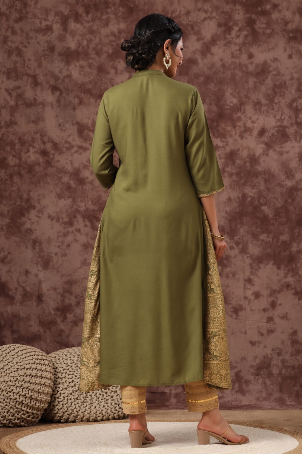 Juniper Womens Olive Rayon Foil Printed Kurta - Distacart
