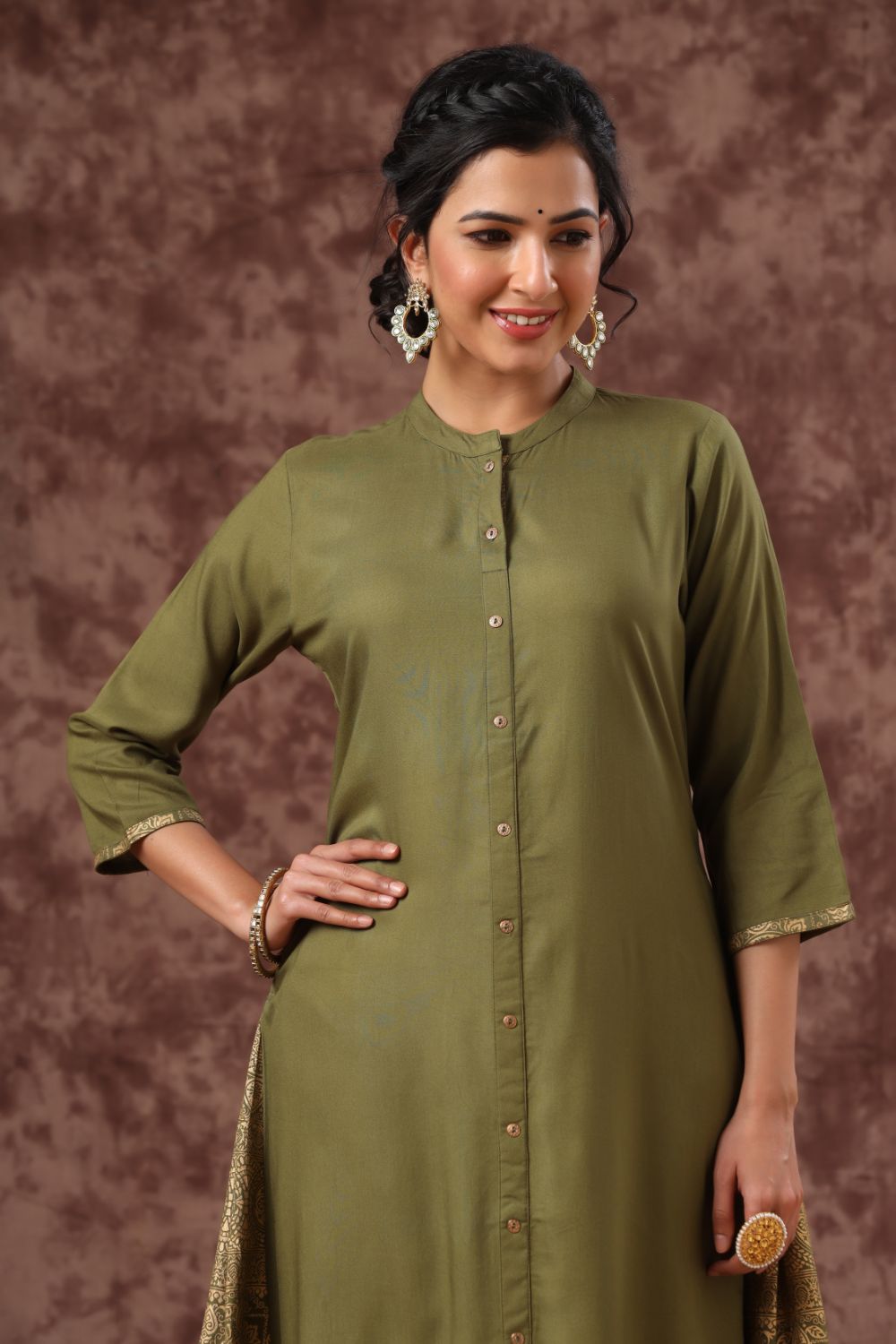Juniper Womens Olive Rayon Foil Printed Kurta - Distacart