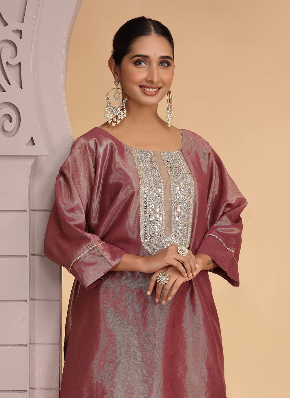 Chhap Rust Brown Colour Organza Shimmer Hand Work Salwar Suit - Distacart