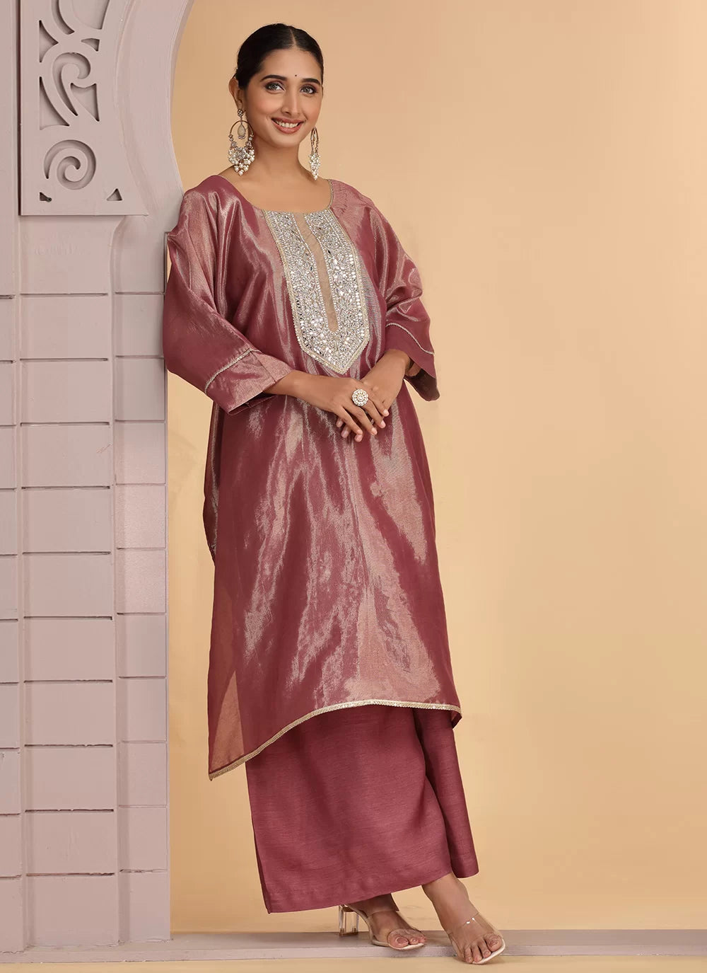 Chhap Rust Brown Colour Organza Shimmer Hand Work Salwar Suit - Distacart