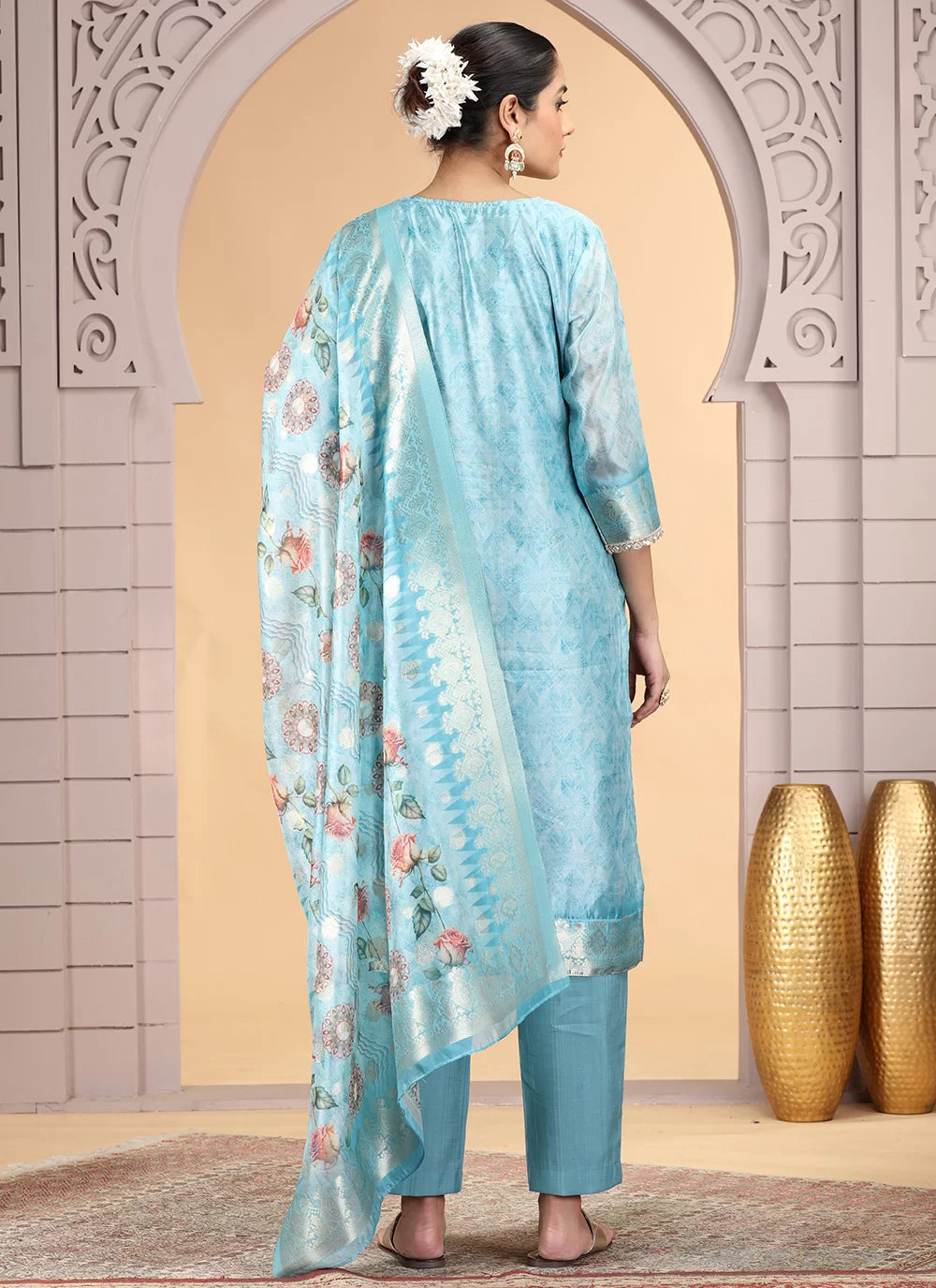 Chhap Organza Jacquard Woven and Hand Work Salwar Suit In Sky Blue Colour - Distacart