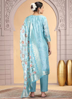 Chhap Organza Jacquard Woven and Hand Work Salwar Suit In Sky Blue Colour - Distacart