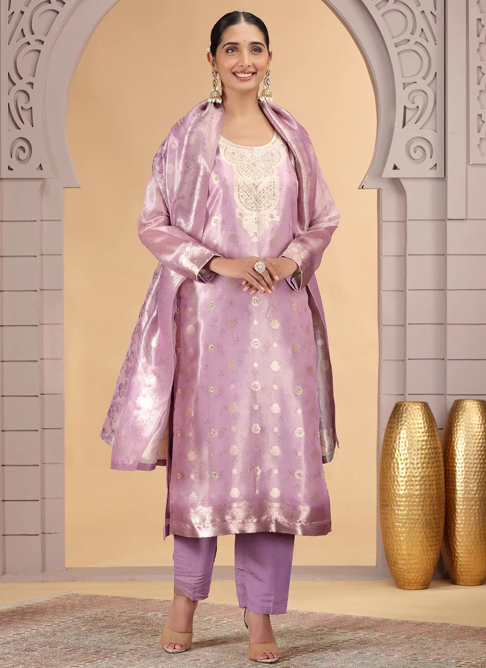 Chhap Organza Jacquard Woven and Hand Work Salwar Suit In Purple Pink Colour - Distacart