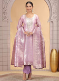 Chhap Organza Jacquard Woven and Hand Work Salwar Suit In Purple Pink Colour - Distacart