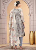 Chhap Organza Jacquard Woven and Hand Work Salwar Suit In Grey Brown Colour - Distacart