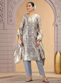 Chhap Organza Jacquard Woven and Hand Work Salwar Suit In Grey Brown Colour - Distacart