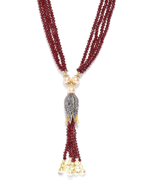 Gold-Polished Alloy Crystals And Rhinestones Victorian Long Necklace - The Pari