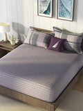 Nautica Grey & Blue Striped Cotton 160 TC King Bedsheet With 2 Pillow Covers