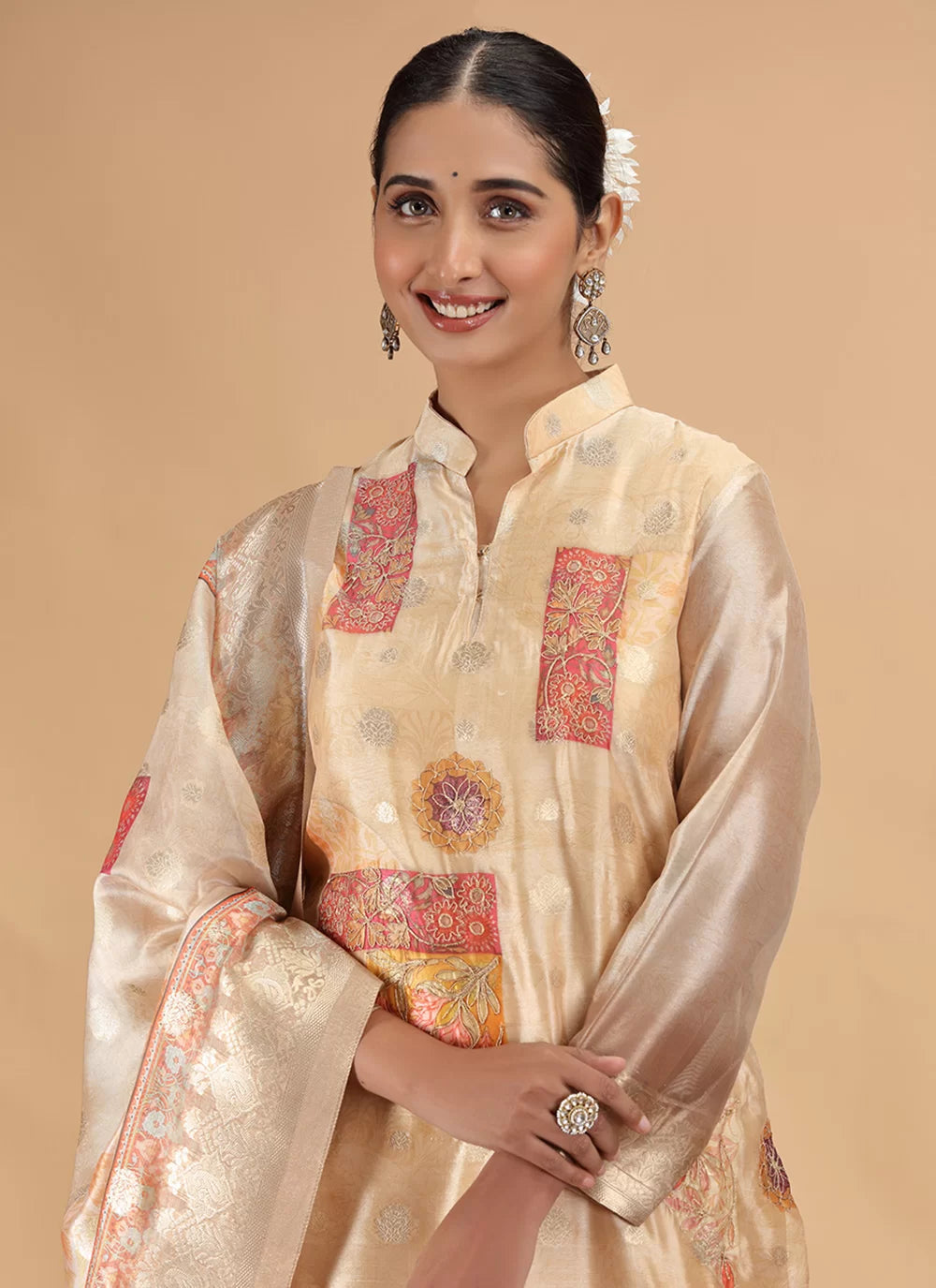Chhap Organza Jacquard Woven and Hand Work Salwar Suit In Black Golden Colour - Distacart