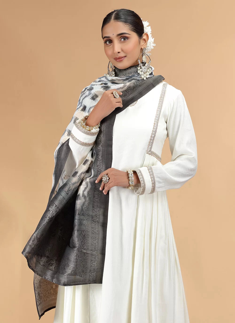Chhap Chiffon Printed and Hand Work Salwar Suit In Off White Colour - Distacart