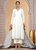 Chhap Chiffon Printed and Hand Work Salwar Suit In Off White Colour - Distacart
