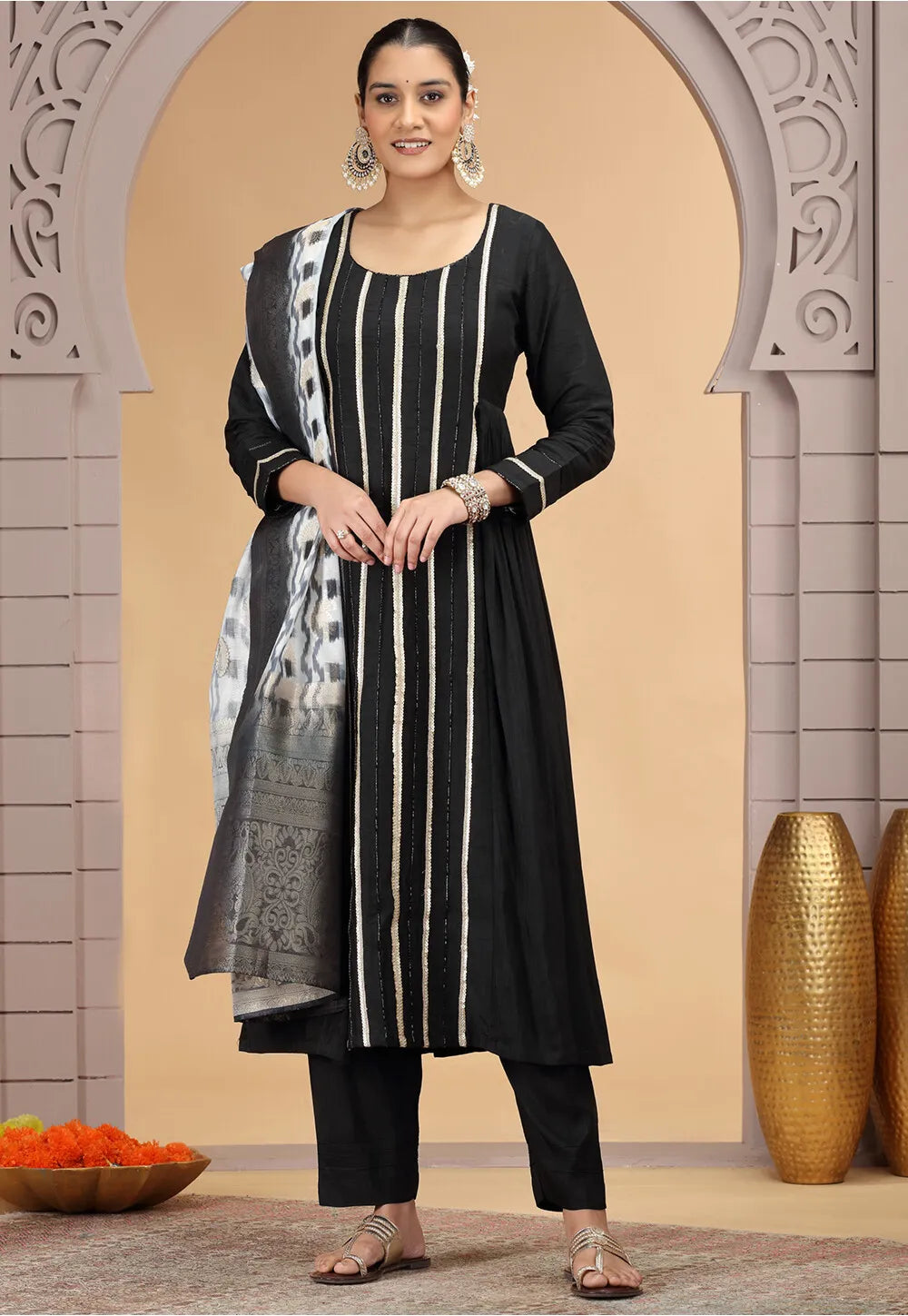 Chhap Chiffon Printed and Hand Work Salwar Suit In Black Colour - Distacart