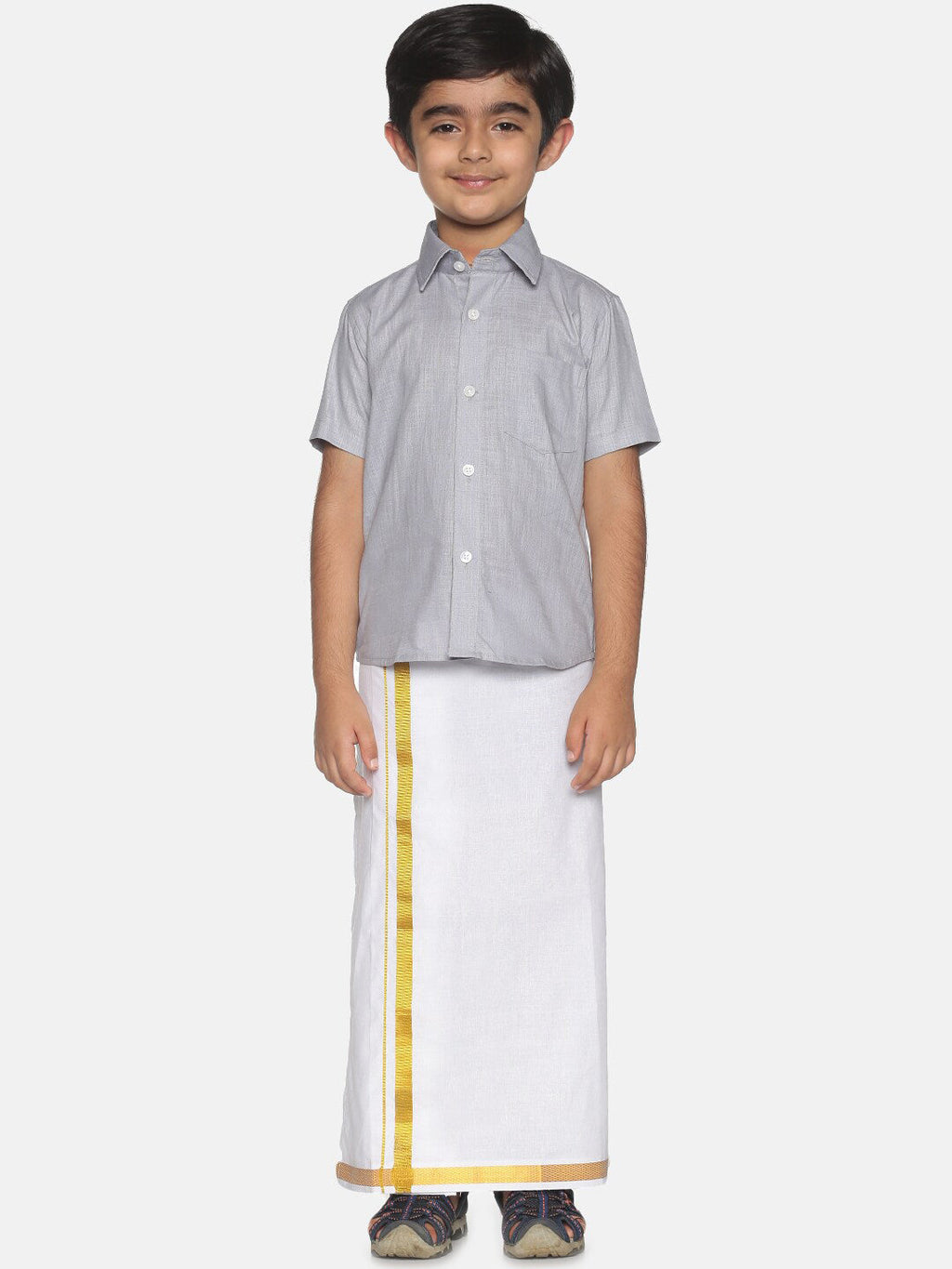 Sethukrishna Boys Grey & White Shirt with Dhoti
