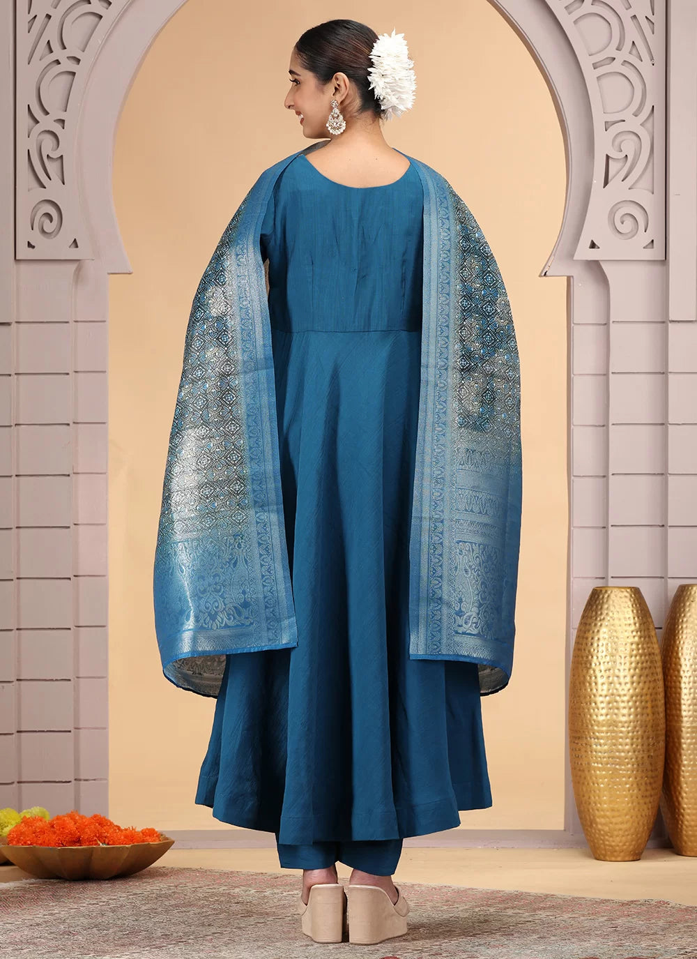 Chhap Teal Blue Colour Chiffon Hand Work Salwar Suit - Distacart