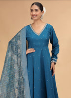 Chhap Teal Blue Colour Chiffon Hand Work Salwar Suit - Distacart
