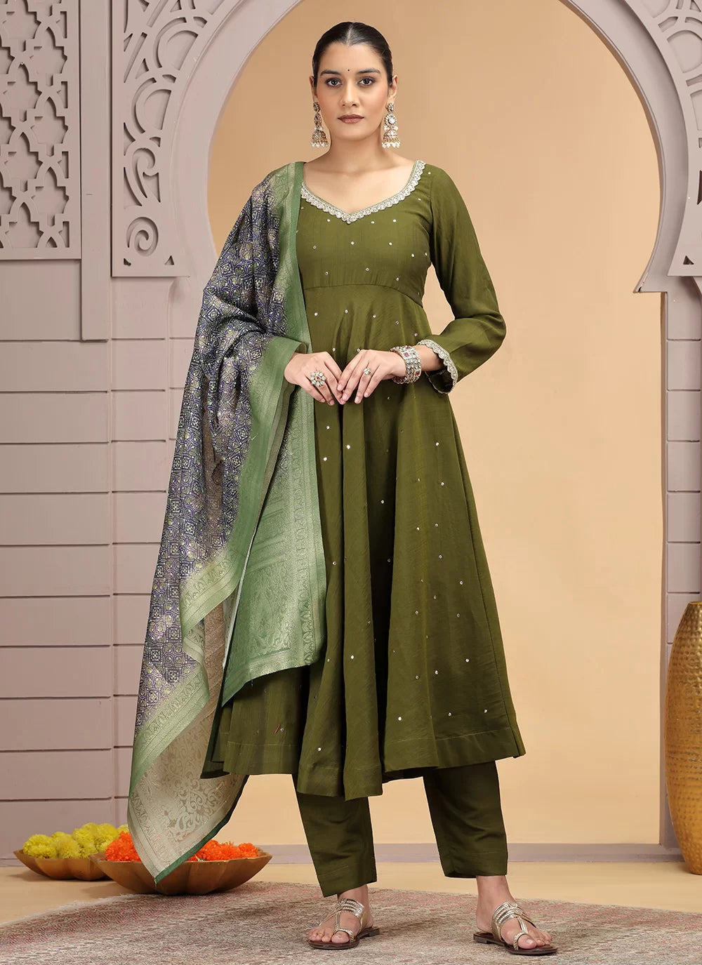 Chhap Green Colour Chiffon Hand Work Salwar Suit - Distacart