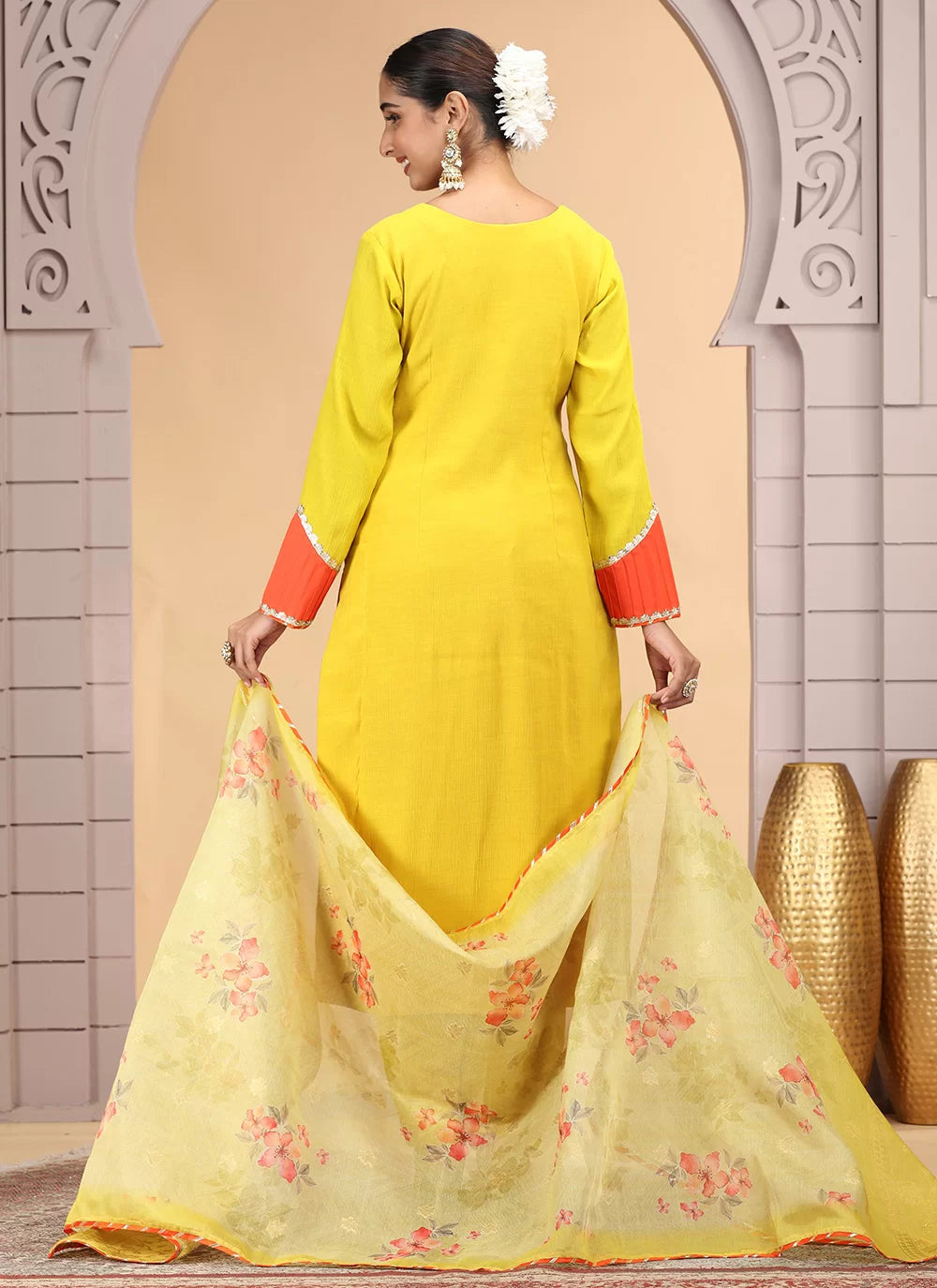 Chhap Yellow Colour Chiffon Hand Work Salwar Suit - Distacart