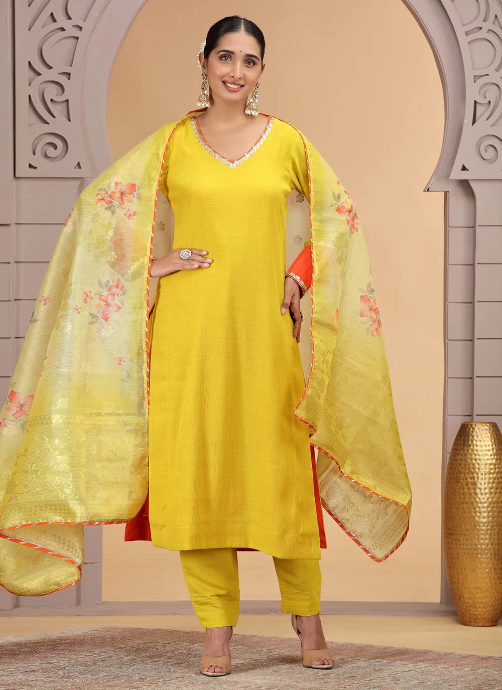 Chhap Yellow Colour Chiffon Hand Work Salwar Suit - Distacart