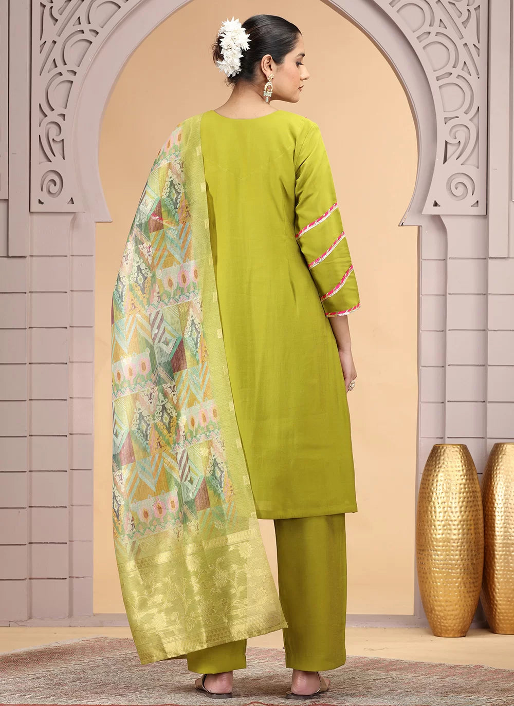 Chhap Mehendi Yellow Colour Chiffon Embroidery Salwar Suit - Distacart